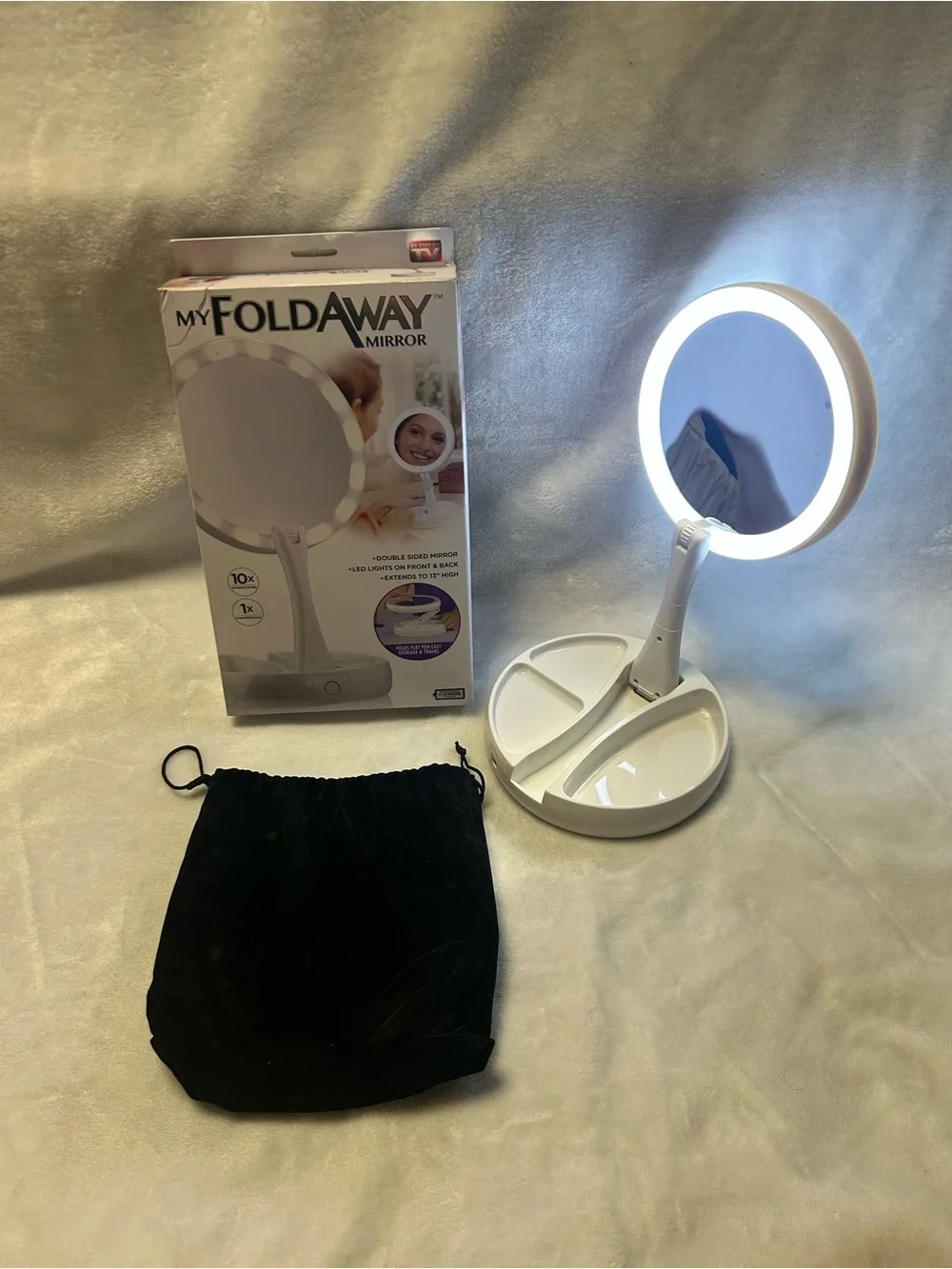 White My Foldaway Mirror vanity LED lights double sided magnification mirror